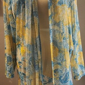 Ruby Rd. Blue and Yellow Floral Women's Top